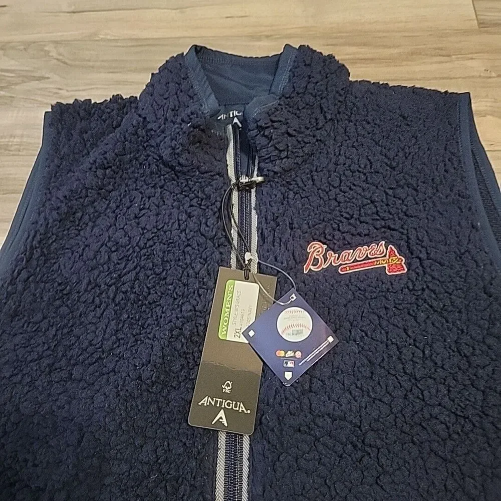 Atlanta Braves Antigua Sherpa Vest Womens‎ Authentic MLB Full-Zip Jacket NWT
